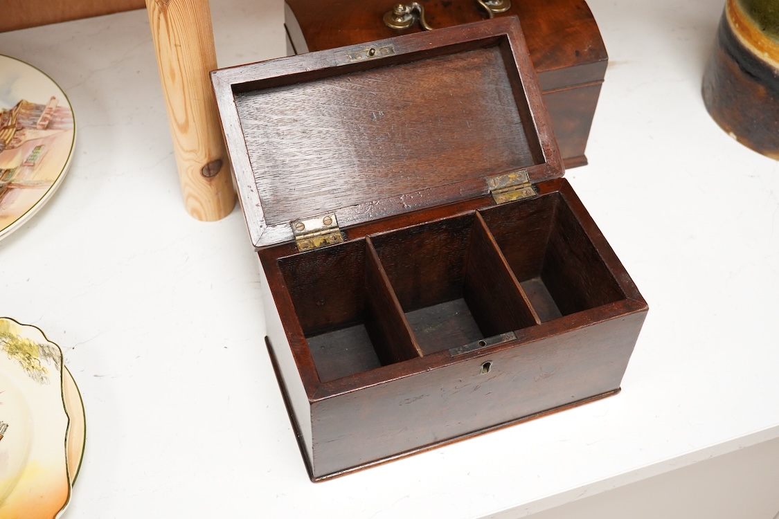 A George III mahogany dome-top tea caddy, together with another, 23cm wide